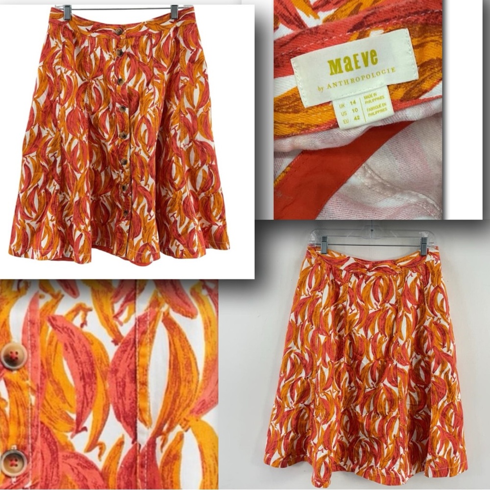 🍌Anthropologie {Maeve} Banana Grove A-mini MIDi Skirt EUC Size-10